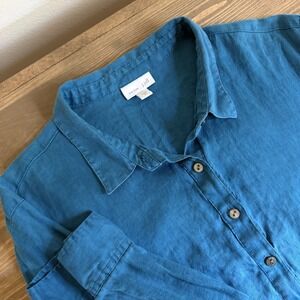 J.‎ Jill Womens XL Blue 100% Linen Collared 3/4 Sleeve Tunic Blouse Top